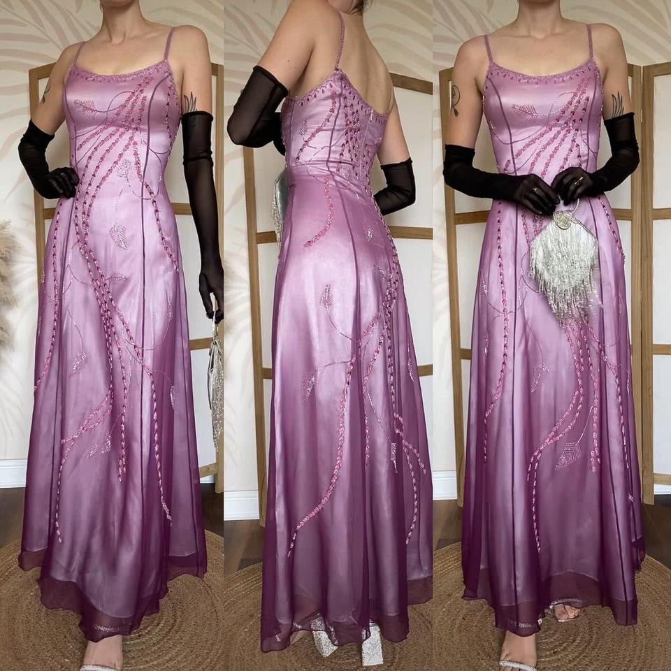 Purple 90s beaded ombré evening dress uk 14