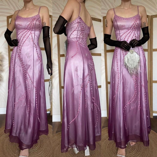 Purple 90s beaded ombré evening dress uk 14