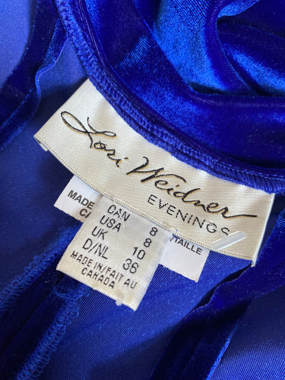 Electric blue velvet long sleeve evening dress UK 12