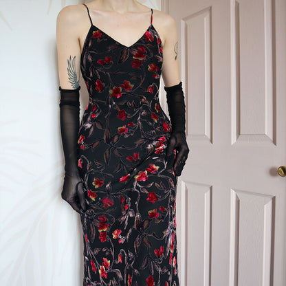 Black floral velvet devore slip dress UK 10