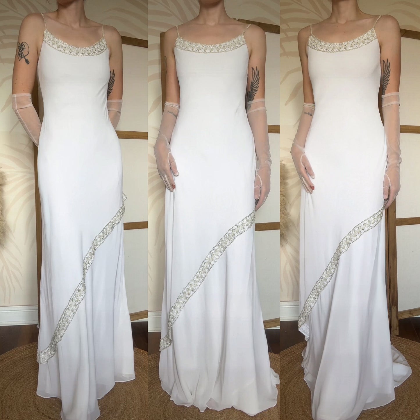 White Rena Koh pearl detail wedding dress uk 10