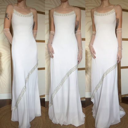 White Rena Koh pearl detail wedding dress uk 10
