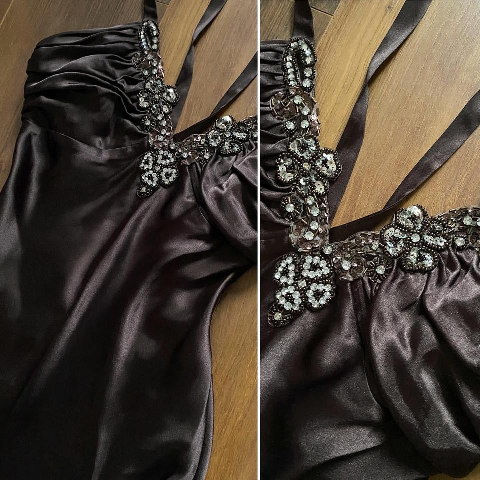 Niki Livas brown satin evening dress uk 10