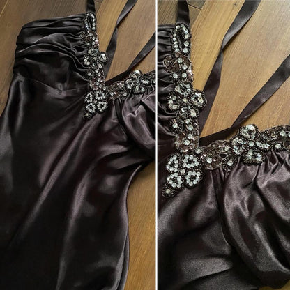 Niki Livas brown satin evening dress uk 10