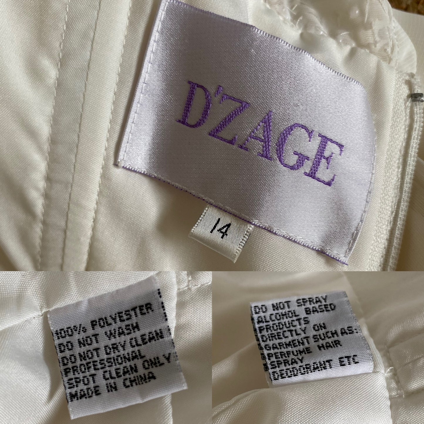 D’zage ivory long sleeve pearl wedding dress uk 12-14