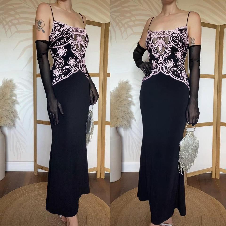 Wondaland black & pink stretch evening dress uk 12