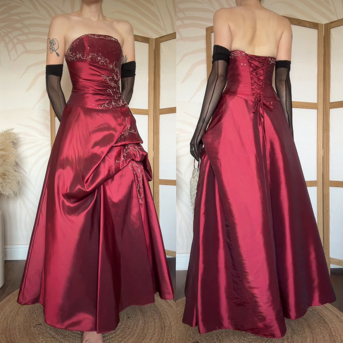Red taffeta strapless a-line prom dress uk 10