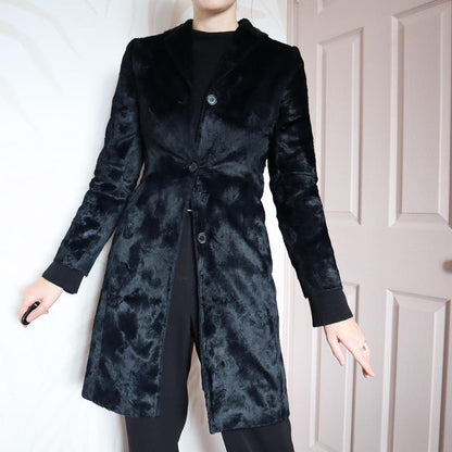 Soft black faux fur long blazer jacket UK 6/8