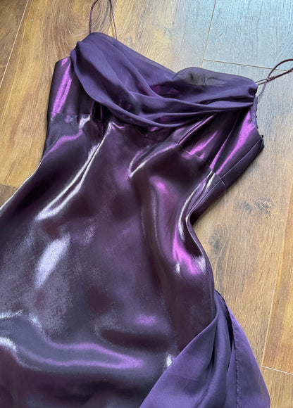 Purple satin & chiffon evening dress uk 16