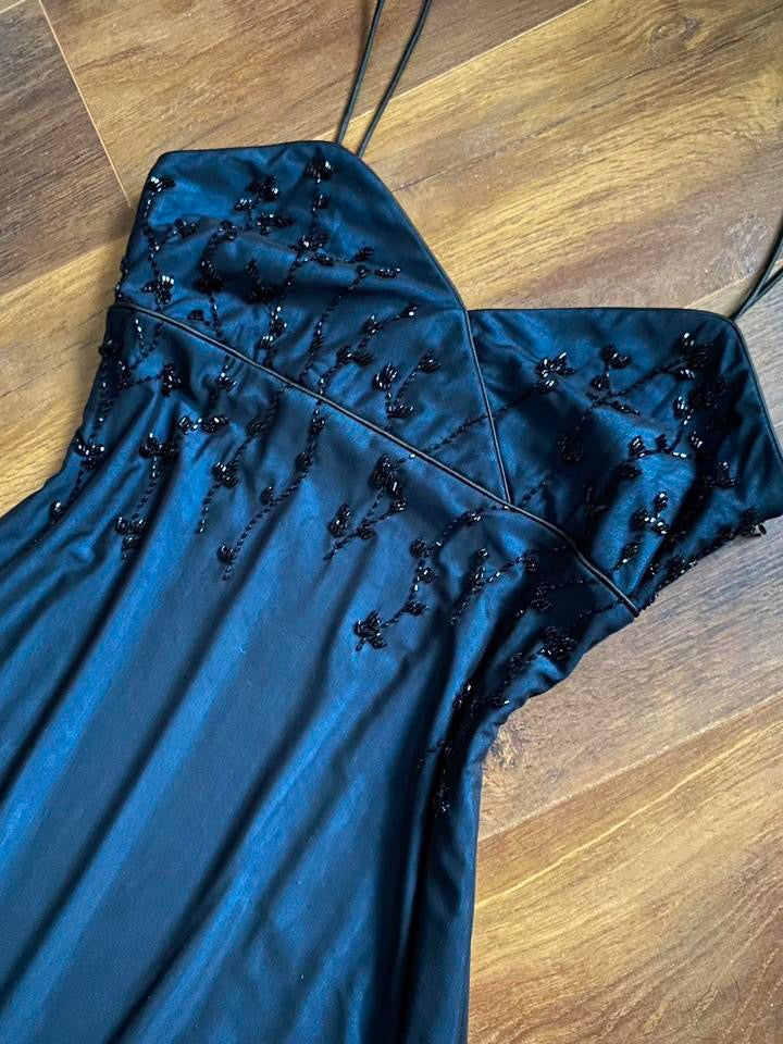 Blue stretch beaded evening midi dress uk 10