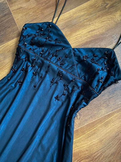 Blue stretch beaded evening midi dress uk 10