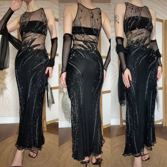 Yve London 100% silk beaded evening dress uk 14