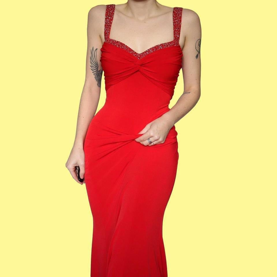 Red Niki Livas stretch evening gown UK 12