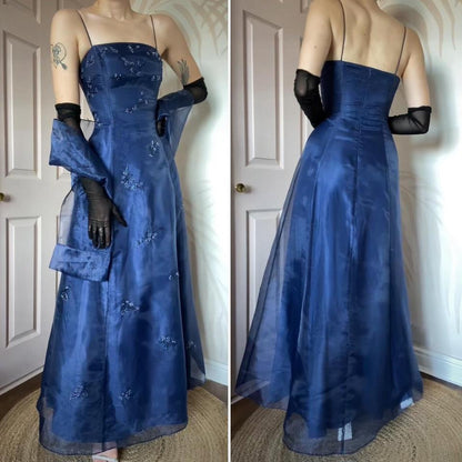 Niki Livas navy organza a-line prom dress UK 12