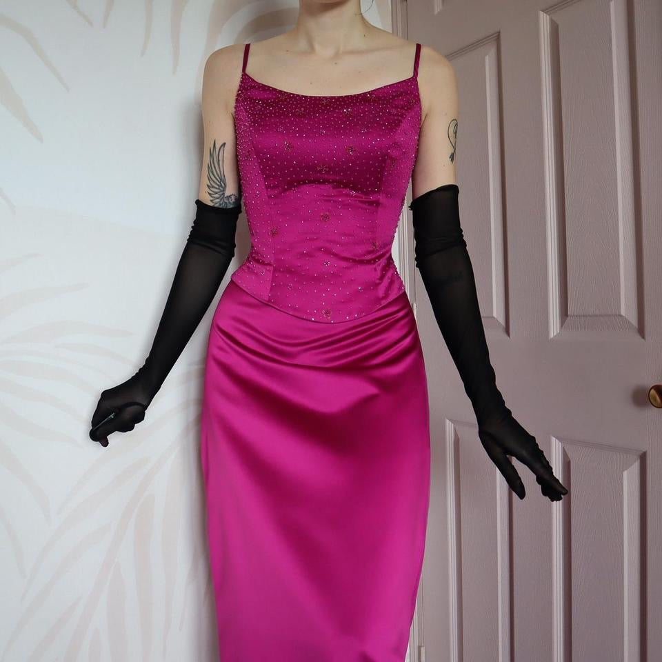 Hilary Morgan fuchsia pink 2 piece evening set UK 12