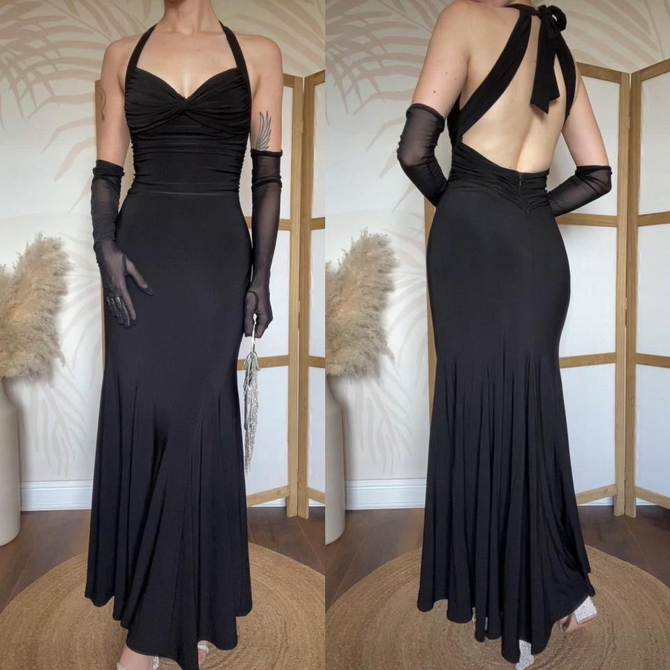 Black Niki Livas stretch evening dress uk 8-10
