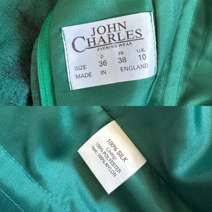 Green 100% silk John Charles evening dress uk 10