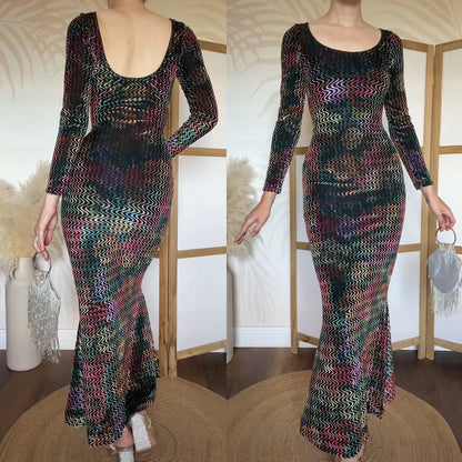 Colourful velvet long sleeve bodycon dress uk S/8-10