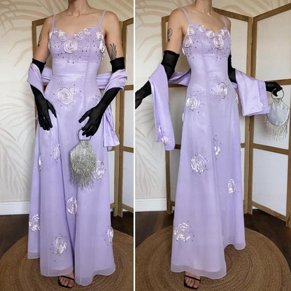 Jora Collection purple chiffon evening dress & shawl uk 10