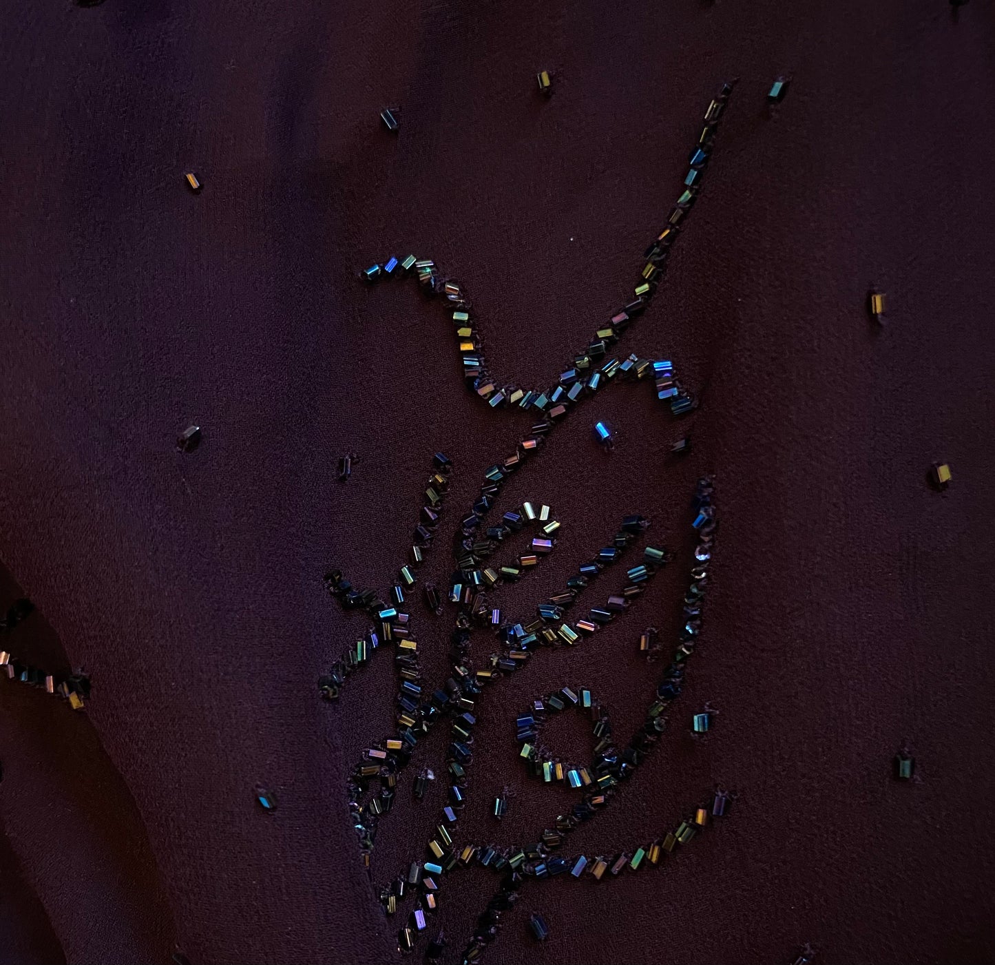 Purple beaded 100% silk evening gown UK 12