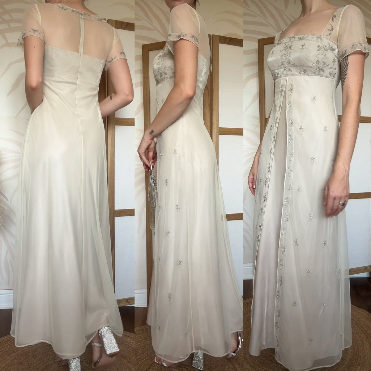 Champagne short sleeve evening dress uk 8-10