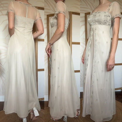Champagne short sleeve evening dress uk 8-10