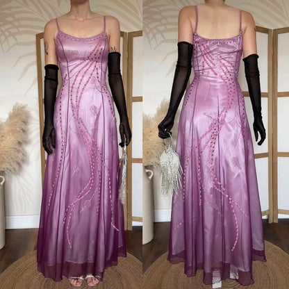 Purple 90s beaded ombré evening dress uk 14