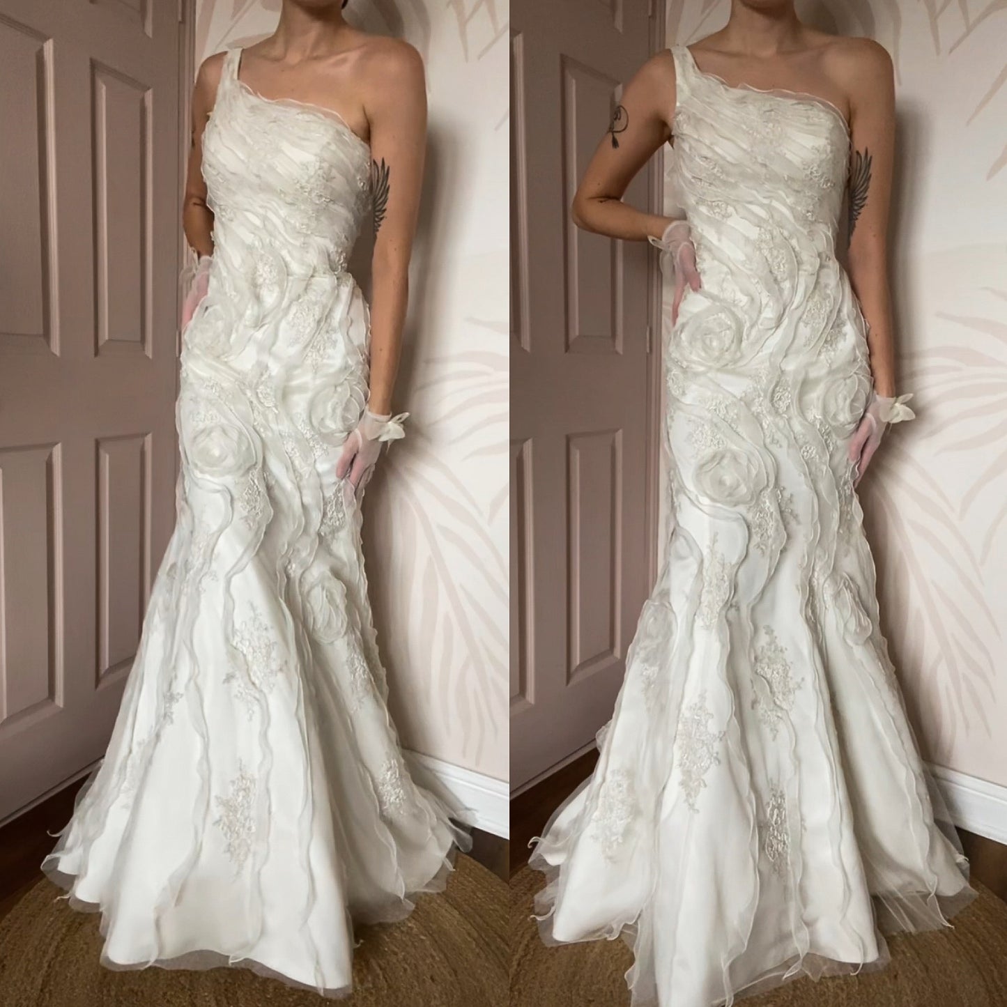One shoulder lace wedding dress UK 12