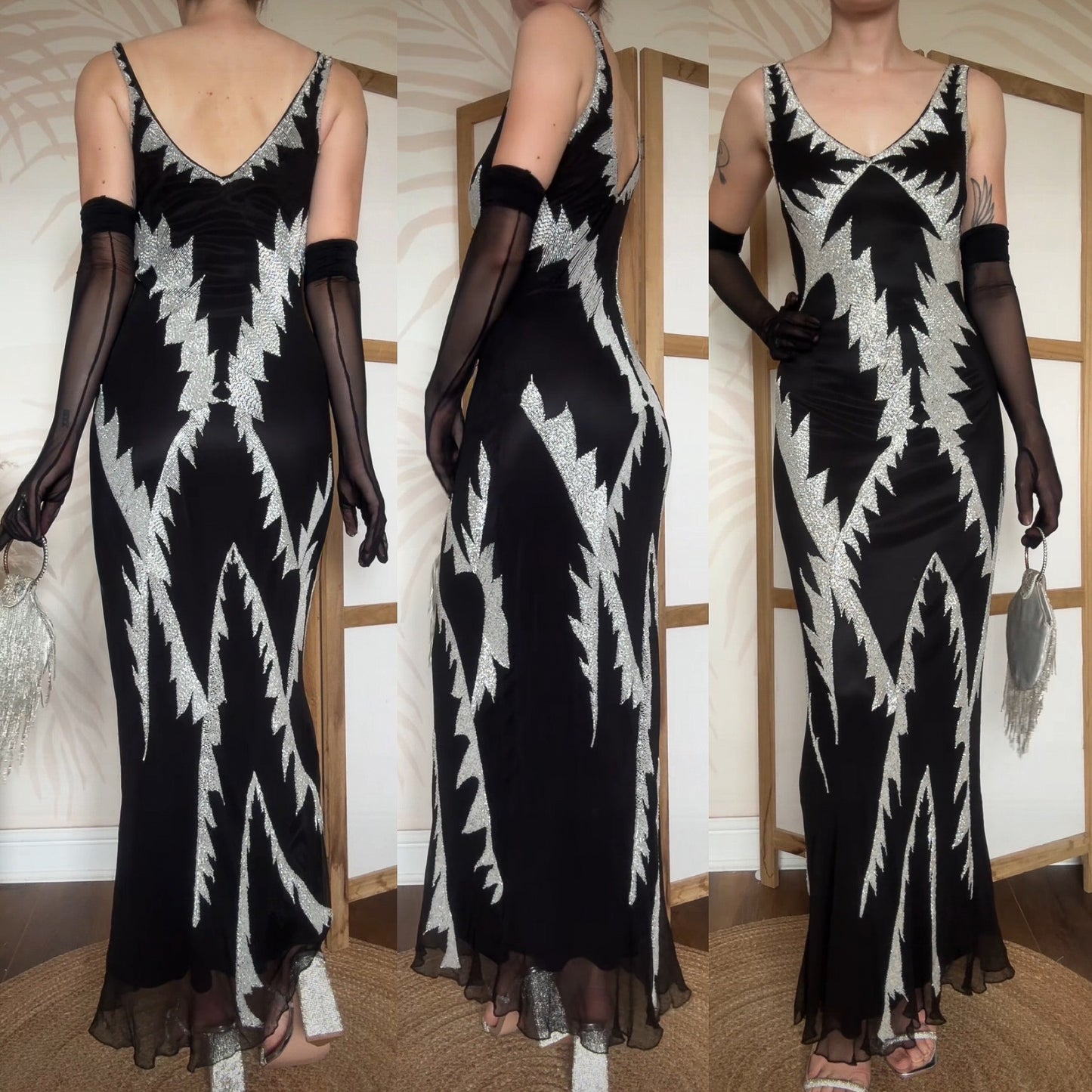 Black & white beaded evening dress uk 10