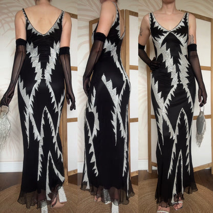 Black & white beaded evening dress uk 10
