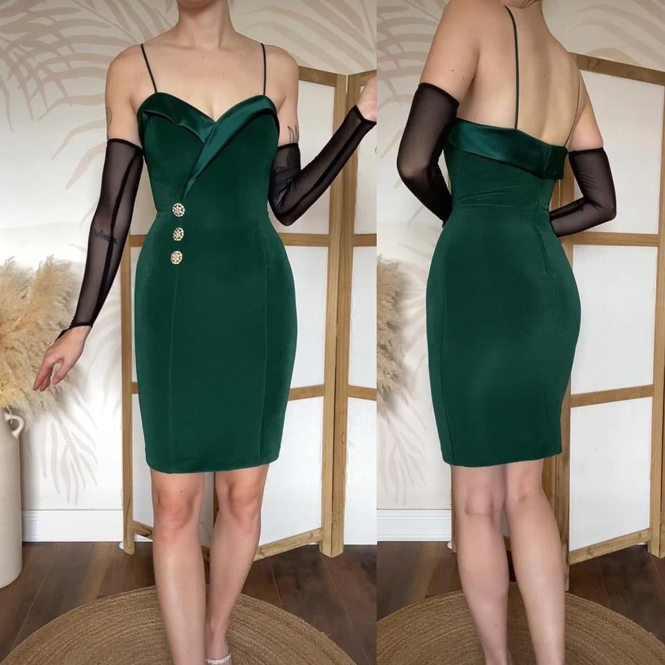 Forest green stretch 2-piece dress & jacket set uk 10