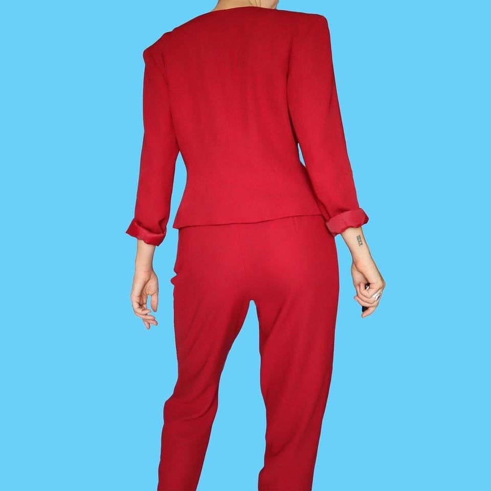Red 2 piece 80s trouser suit UK 12
