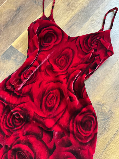 Silk blend rose print velvet slip dress uk 8