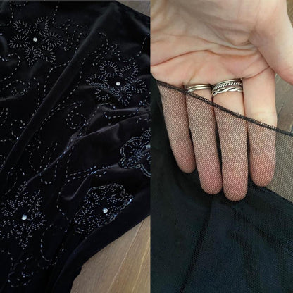 Black velvet stretch beaded low back evening dress uk 12-14