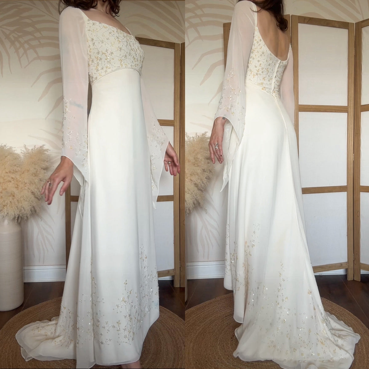 Ivory long sleeve ethereal wedding dress uk 14