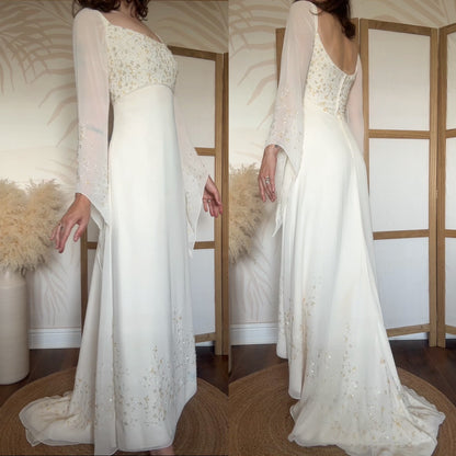 Ivory long sleeve ethereal wedding dress uk 14