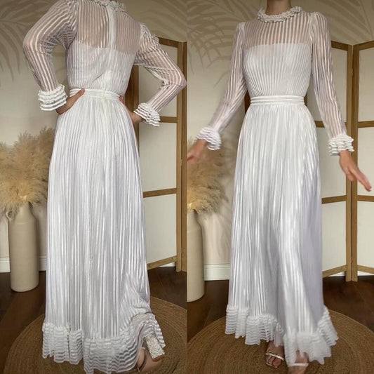 Pronuptia vintage 70s stripe long sleeve wedding dress uk 10