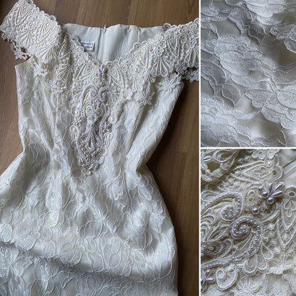 Scott McClintock petite ivory lace cold shoulder wedding dress uk 10-12