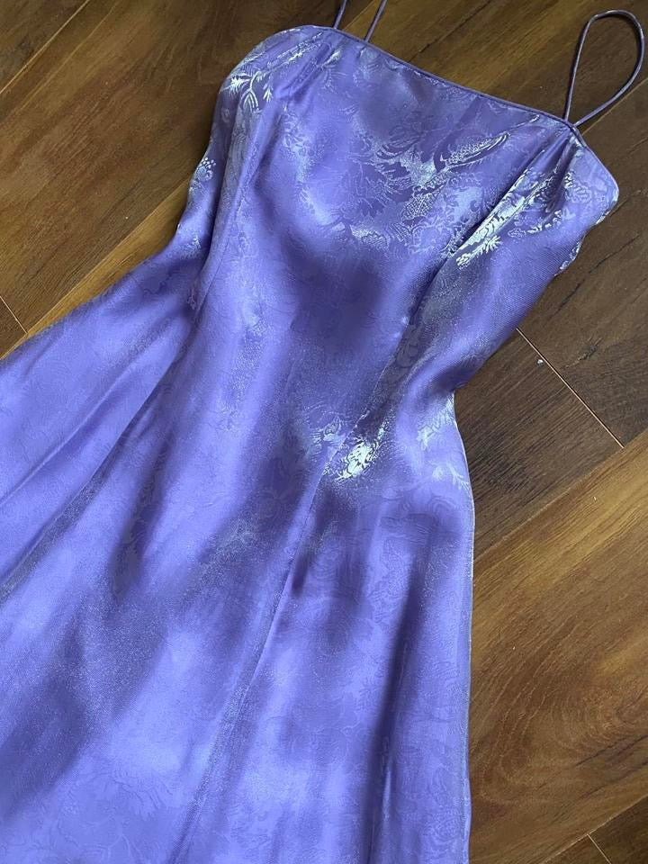 Purple fit & flare floral shimmery evening dress & shawl uk 8