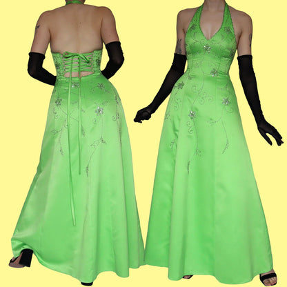 Morgan & Co green beaded halter neck evening gown UK 14