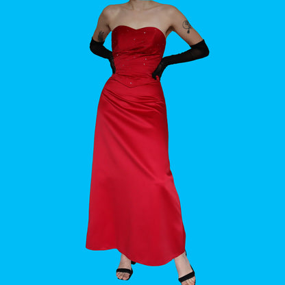 Hilary Morgan red corset evening gown UK 8