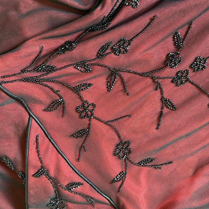 John Charles 90s red stretch beaded evening dress UK 10