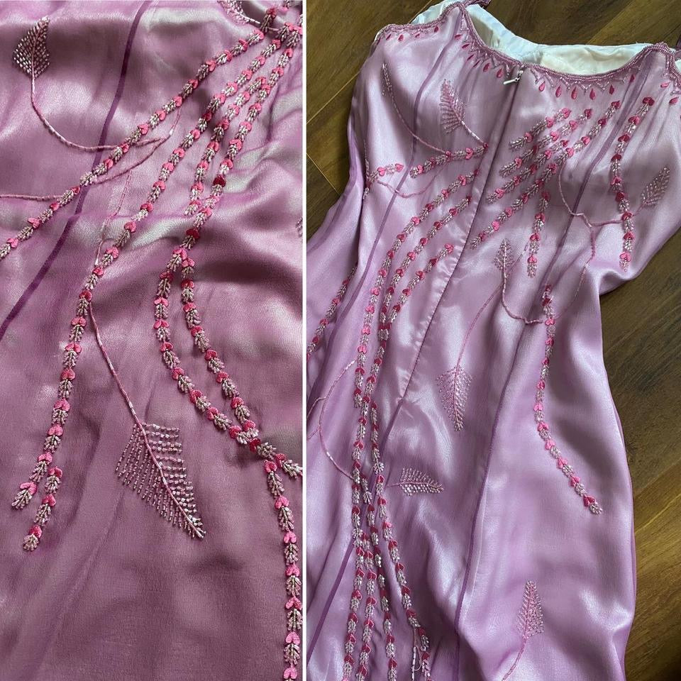 Purple 90s beaded ombré evening dress uk 14