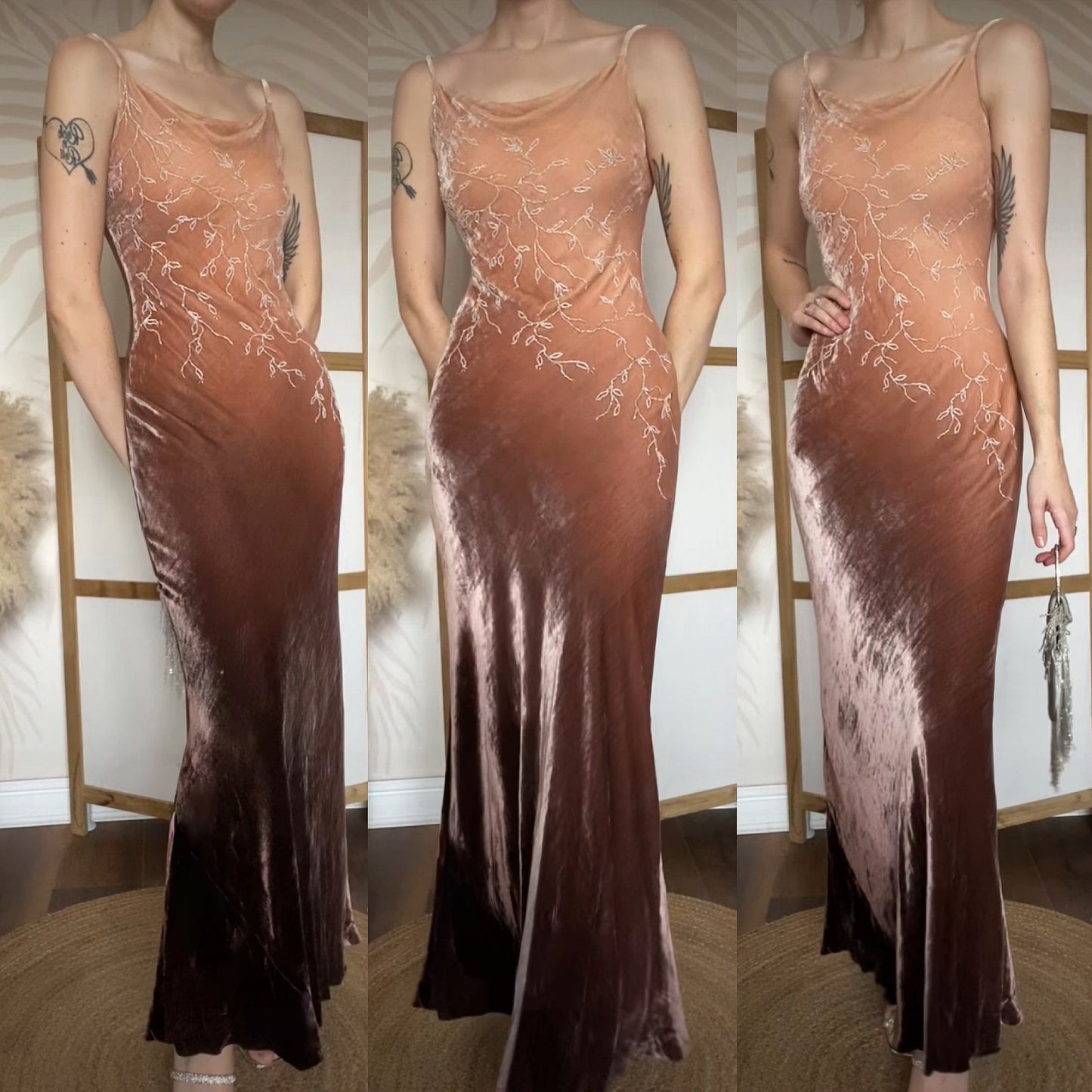 Emma Somerset brown beaded velvet slip dress uk 8-10