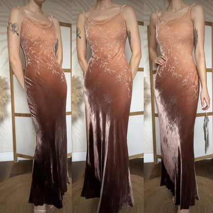 Emma Somerset brown beaded velvet slip dress uk 8-10