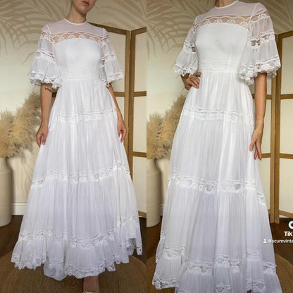 Berkertex white 60s flared sleeve lace wedding dress uk 6/8