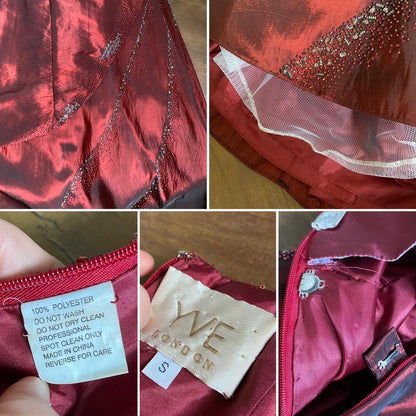 Yve London red beaded prom dress & shawl uk 8-10