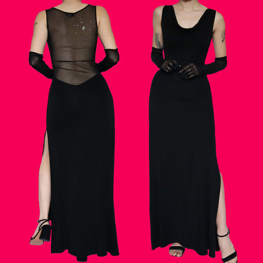 Black stretch sheer black evening gown UK S