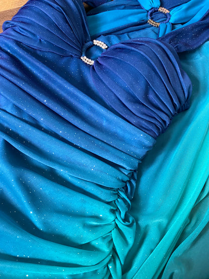 Blue glittery stretch evening dress UK 10-12