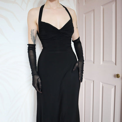Black stretch open back evening gown UK 14